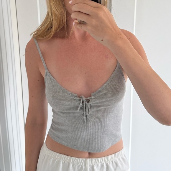 Brandy Melville Grey Spaghetti Strap Tie up Top - Picture 1 of 6